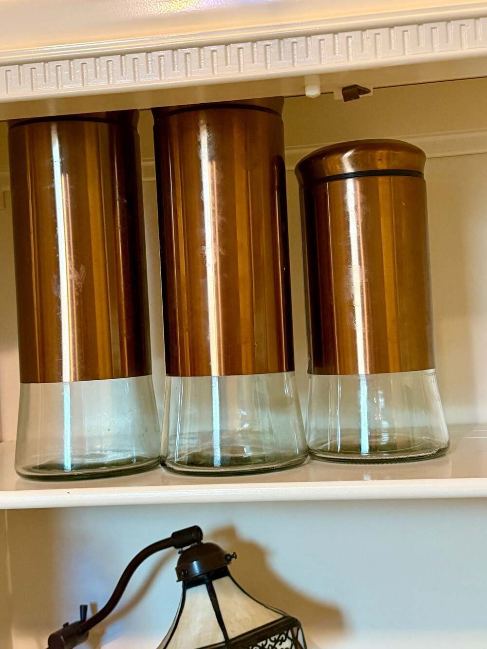 Set of 3 Tapered Glass Storage Canisters with Copper Finish Lids